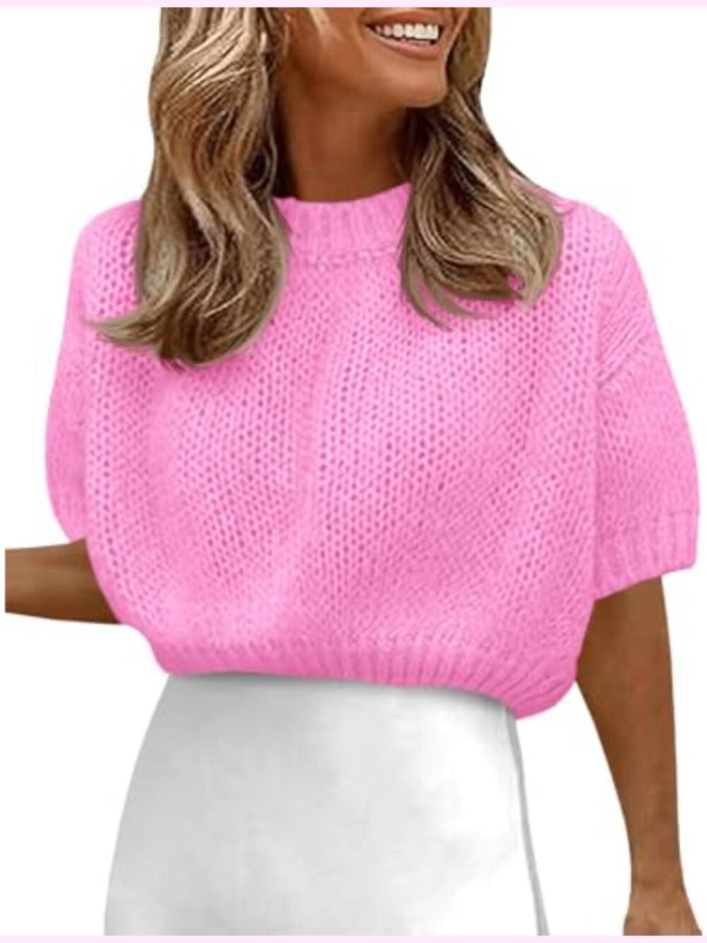 Puff Short Sleeve Cropped Knit Sweater Crewneck Trendy Crop Top